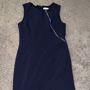 Calvin Klein Navy Asymmetrical Zip Mini Dress